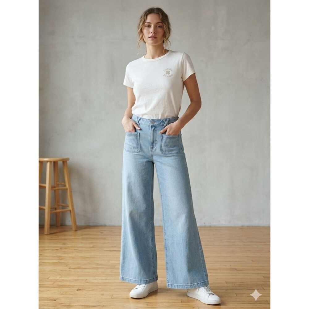 Vintage 70s-Vibe Lucky Brand Light Wash Wide Palazzo Leg Jeans NWT Size 6